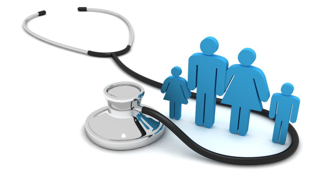 image of stethoscope wrapped around a cutout of a family