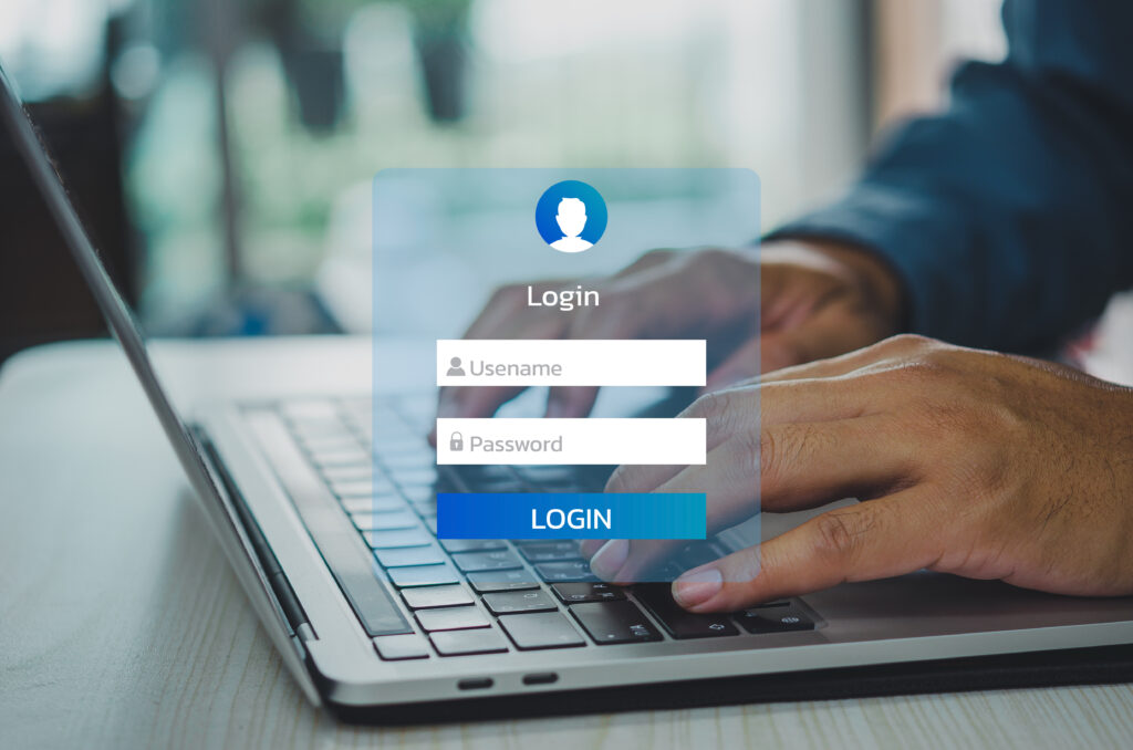 Image of laptop and login screen